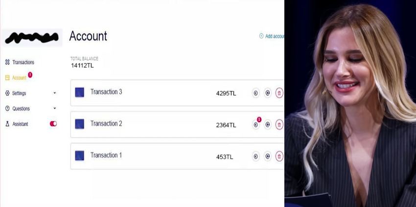 Pınar Sabancı'ün hesabındaki işlemlerin ekran görüntüsü